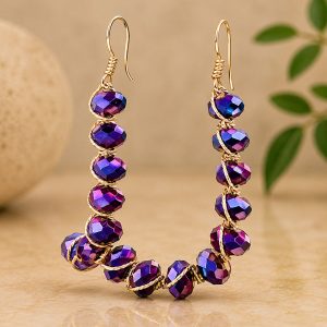 Purple Iridescent Gold Wrapped Earrings