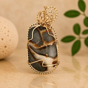 Serpentine Gold Wrapped Crystal Pendant