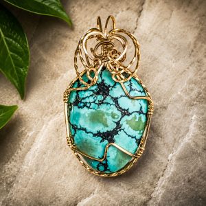 Turquoise Gold Wrapped Pendant